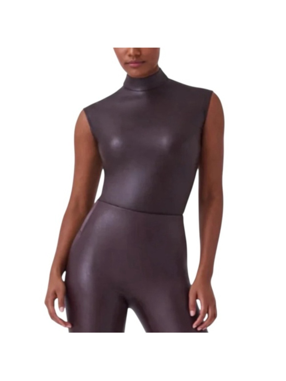 Women's Spanx Mock Neck Bodysuit L Cherry Chocolate Brown